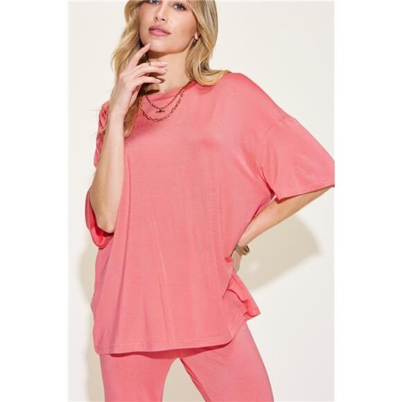 Basic Bae Full Size Bamboo Drop Shoulder T-Shirt and Flare Pants Set - Picture 11 of 16